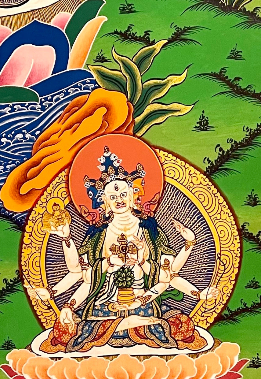 Green Tara thangka, detail: bottom-right corner