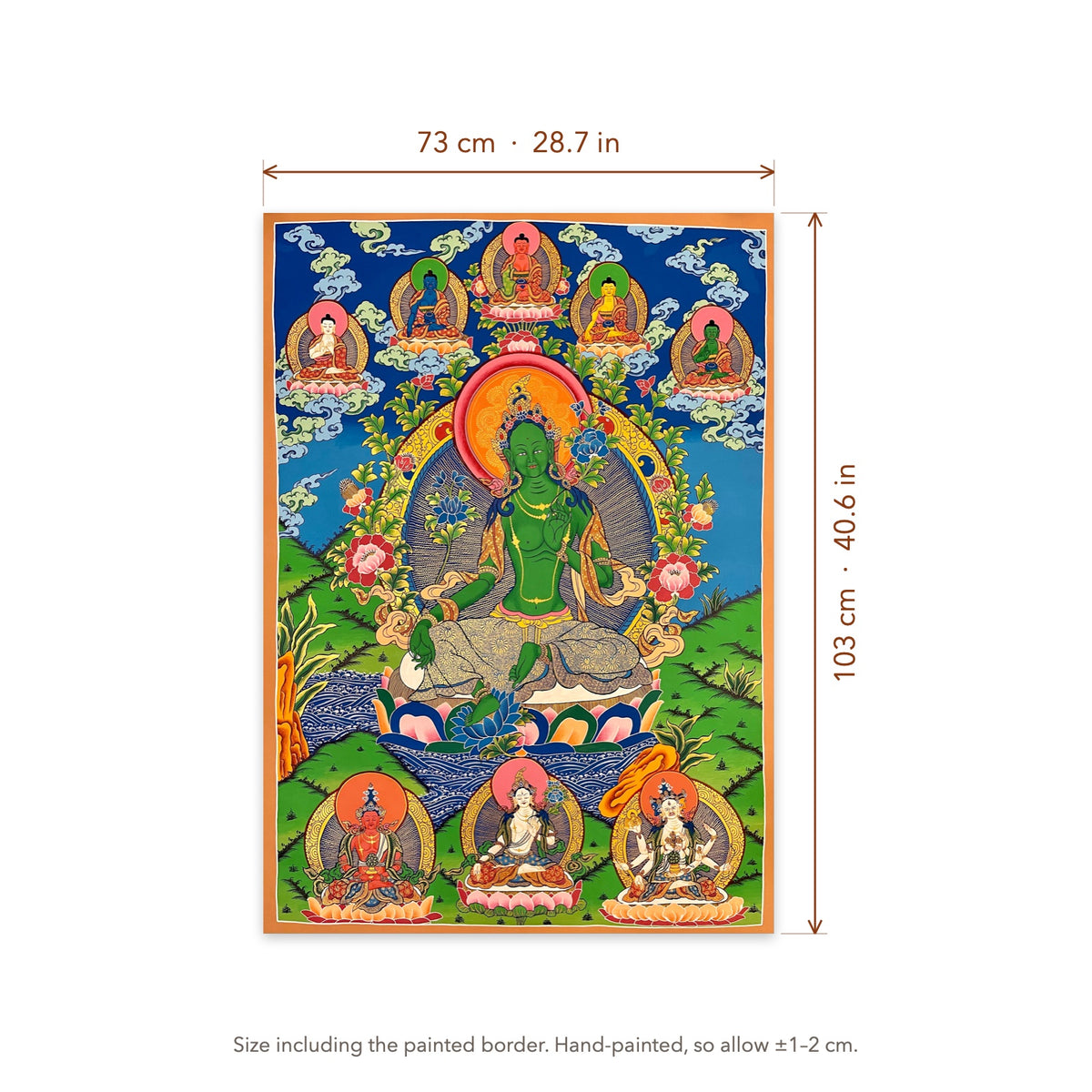 Size diagram: 73 × 103 cm (28.7 × 40.6 in), including the painted border