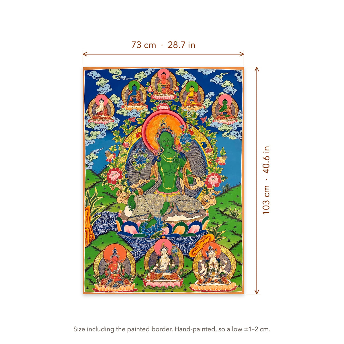 Size diagram: 73 × 103 cm (28.7 × 40.6 in), including the painted border
