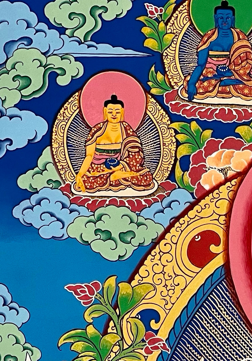 Chenrezig thangka, detail: top-left corner
