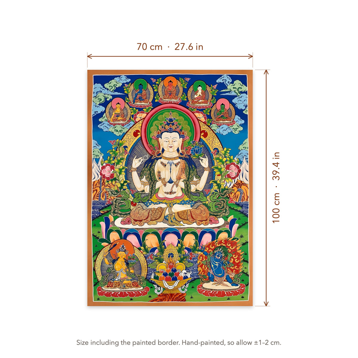 Size diagram: 70 × 100 cm (27.6 × 39.4 in), including the painted border