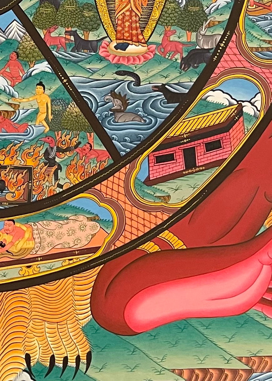 Wheel of Life thangka, detail: bottom-right corner