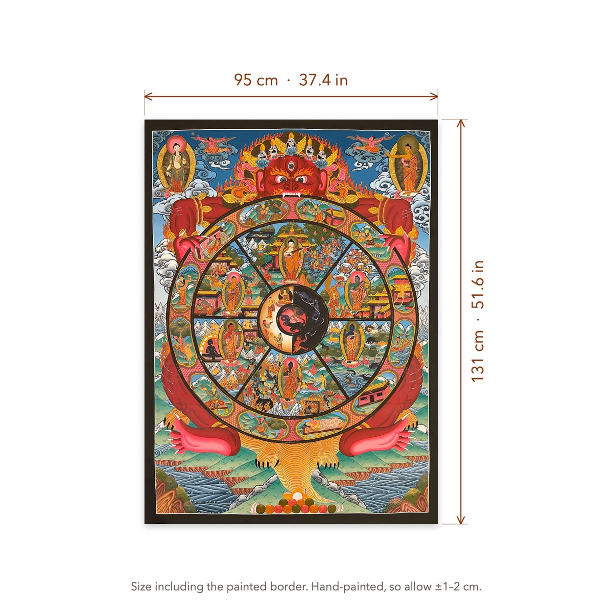 Size diagram: 95 × 131 cm (37.4 × 51.6 in), including the painted border