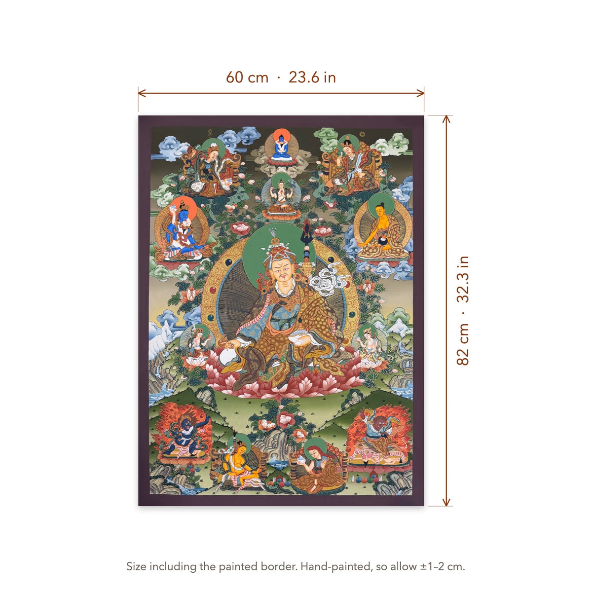 Size diagram: 60 × 82 cm (23.6 × 32.3 in), including the painted border