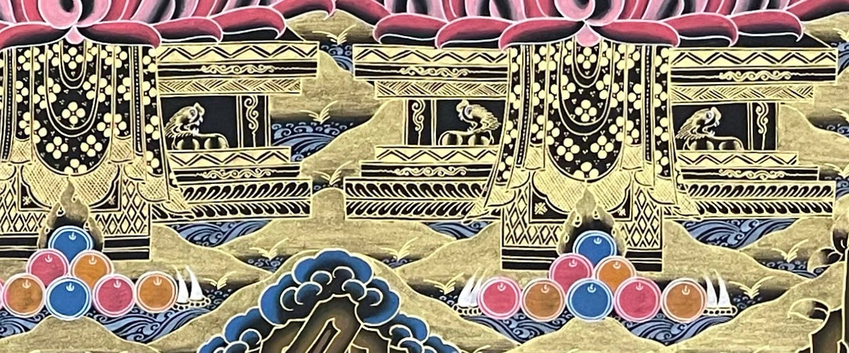 Five Dhyani Buddhas thangka, detail: bottom-right corner