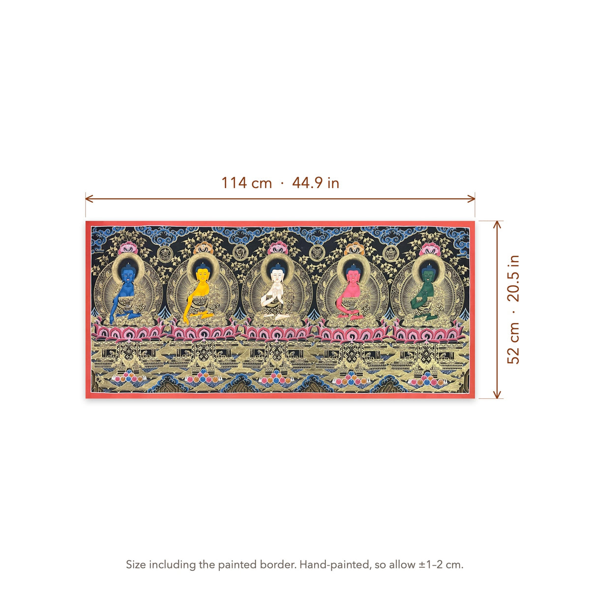 Size diagram: 114 × 52 cm (44.9 × 20.5 in), including the painted border