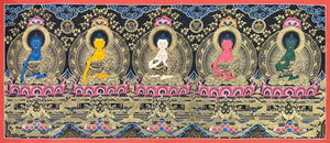 Five Dhyani Buddhas Thangka – 114×52 cm, Fine Grade