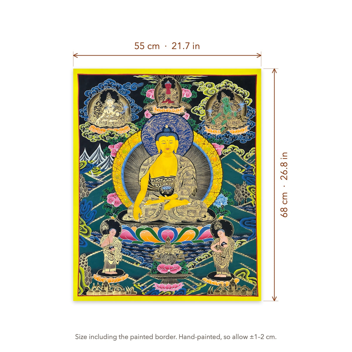 Size diagram: 55 × 68 cm (21.7 × 26.8 in), including the painted border
