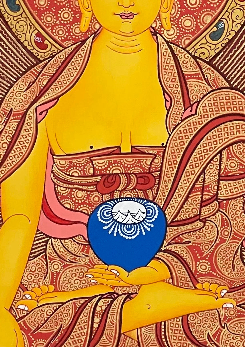 Shakyamuni Buddha thangka, detail: centre
