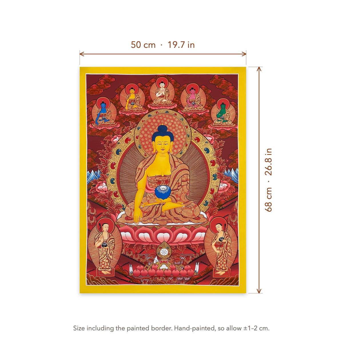 Size diagram: 50 × 68 cm (19.7 × 26.8 in), including the painted border