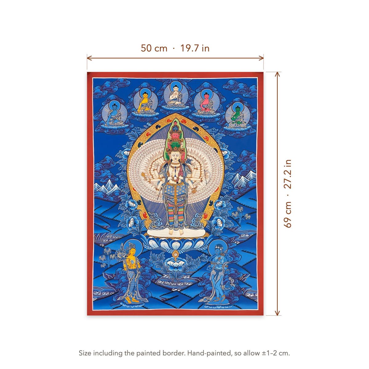 Size diagram: 50 × 69 cm (19.7 × 27.2 in), including the painted border