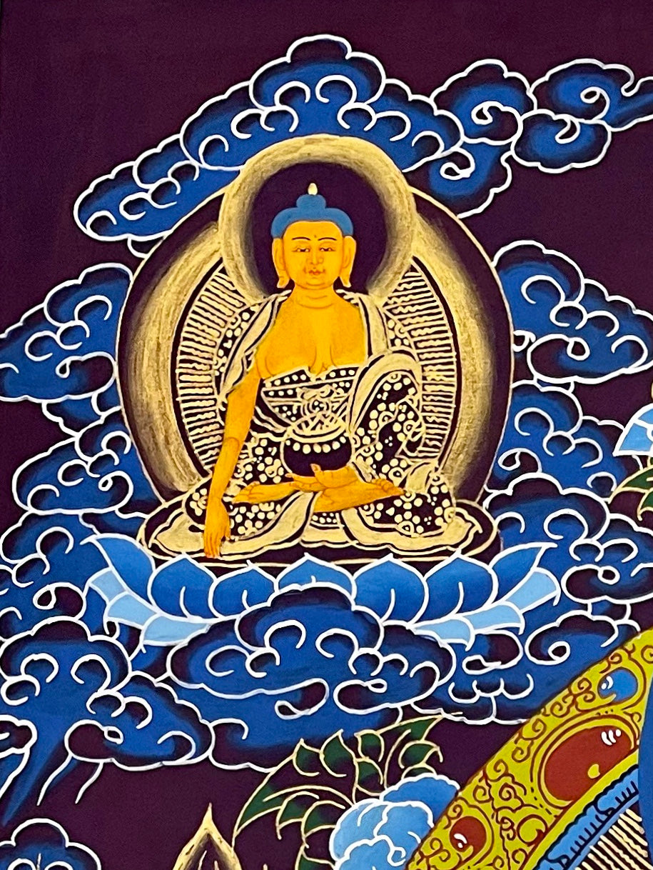 Chenrezig thangka, detail: top-left corner