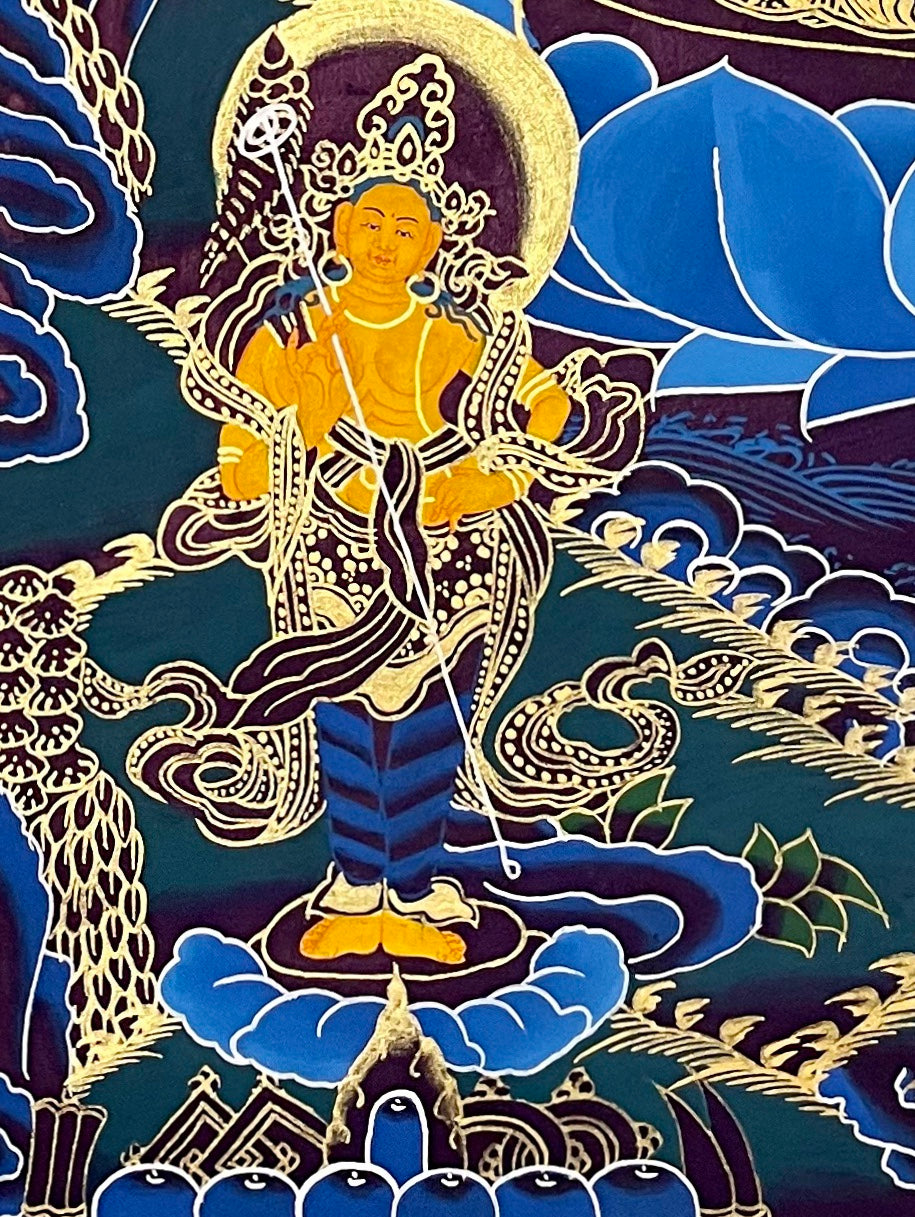 Chenrezig thangka, detail: bottom-left corner