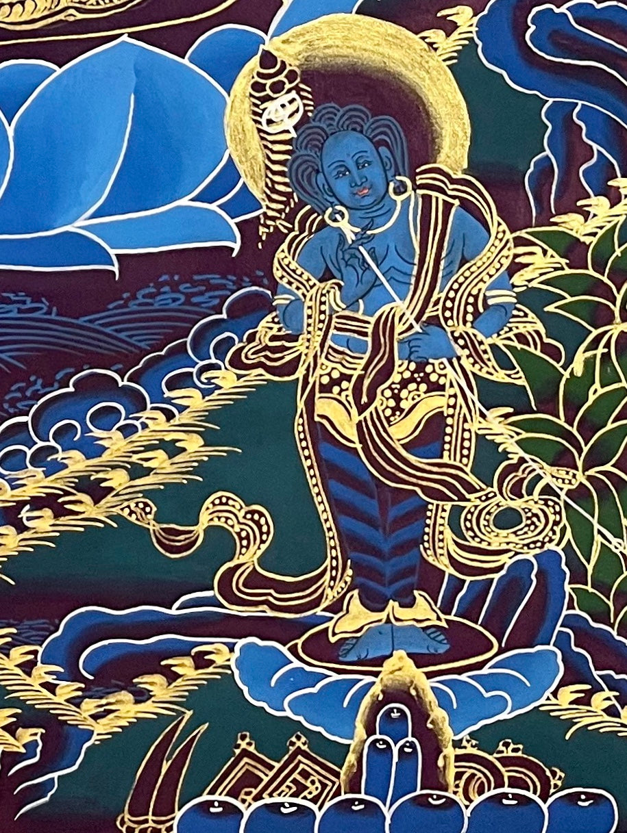 Chenrezig thangka, detail: bottom-right corner