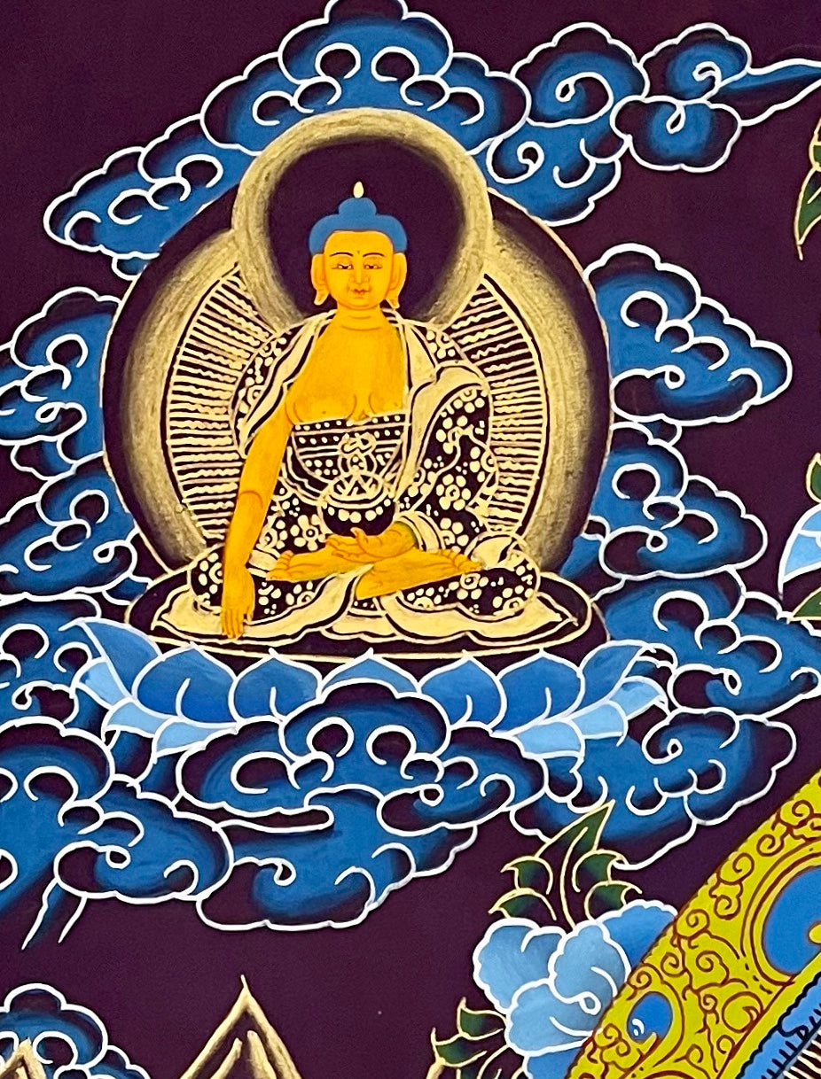 White Tara thangka, detail: top-left corner