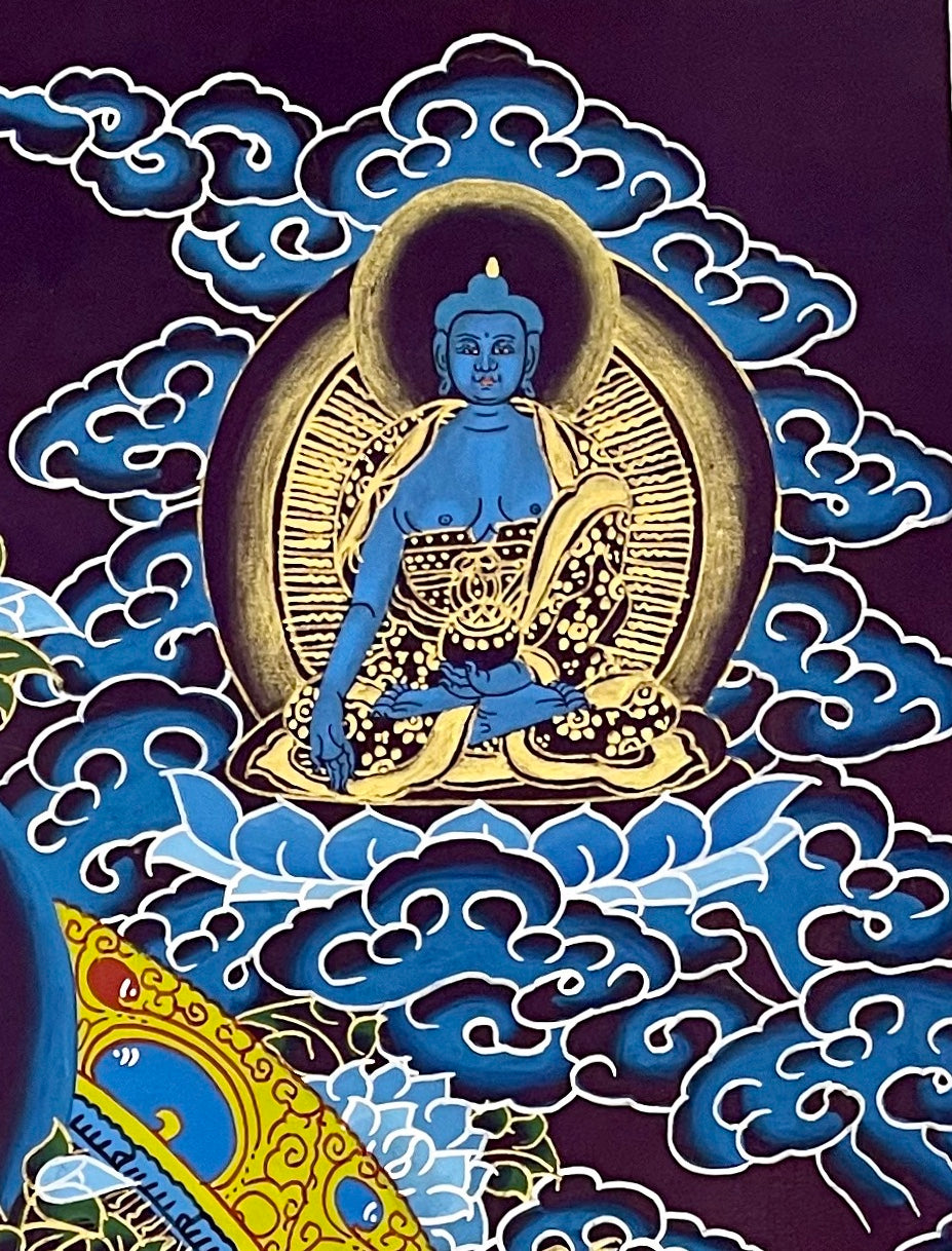 White Tara thangka, detail: top-right corner