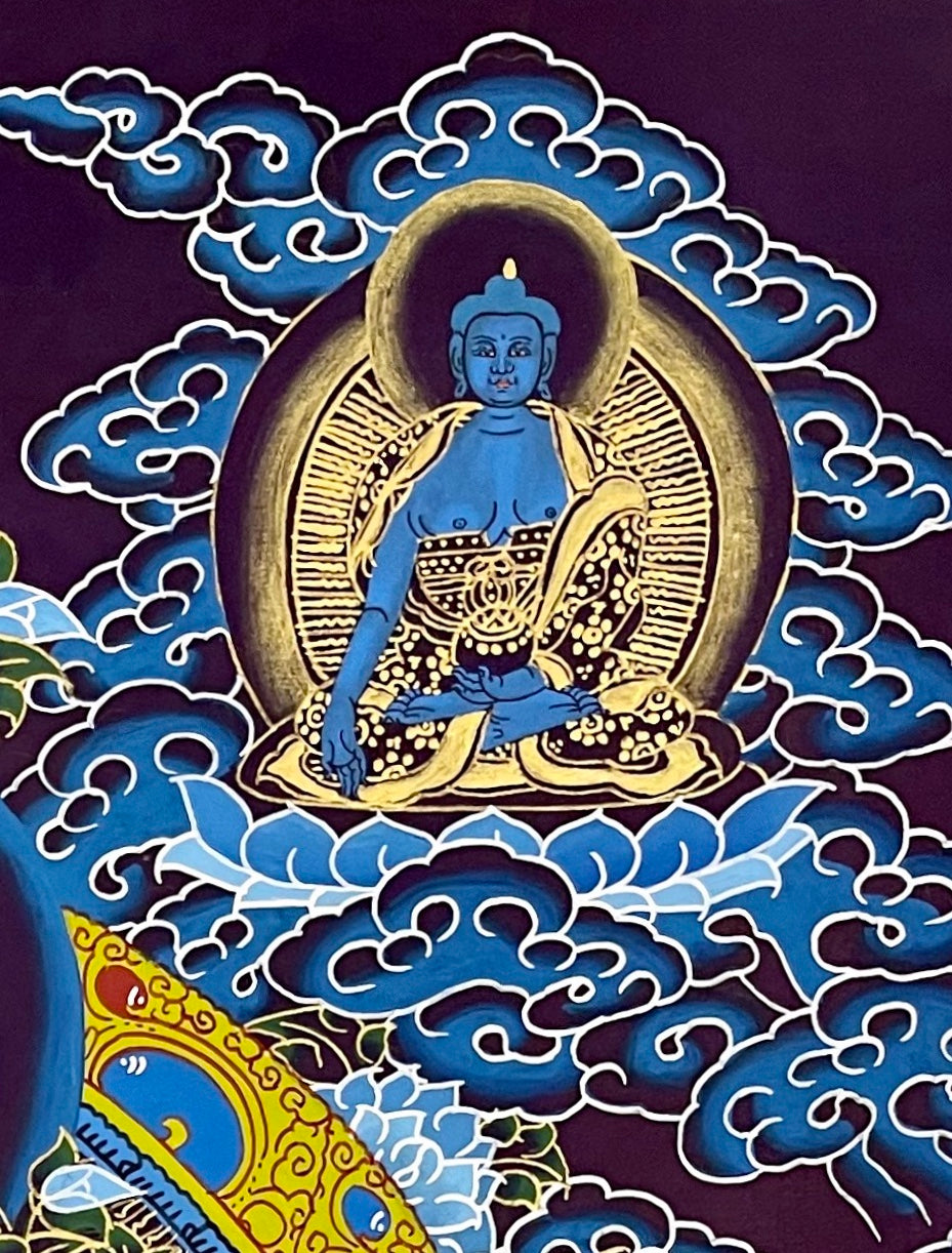 White Tara thangka, detail: top-right corner