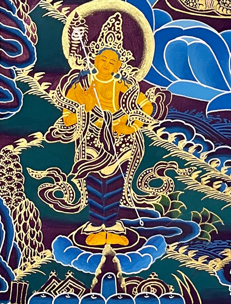 White Tara thangka, detail: bottom-left corner