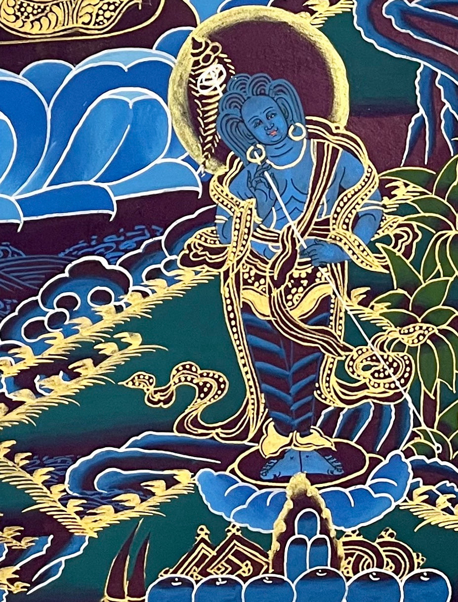 White Tara thangka, detail: bottom-right corner