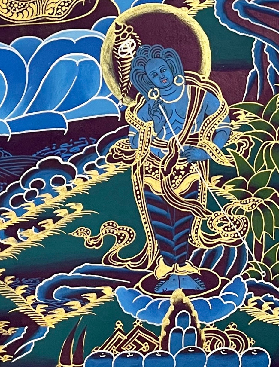 White Tara thangka, detail: bottom-right corner