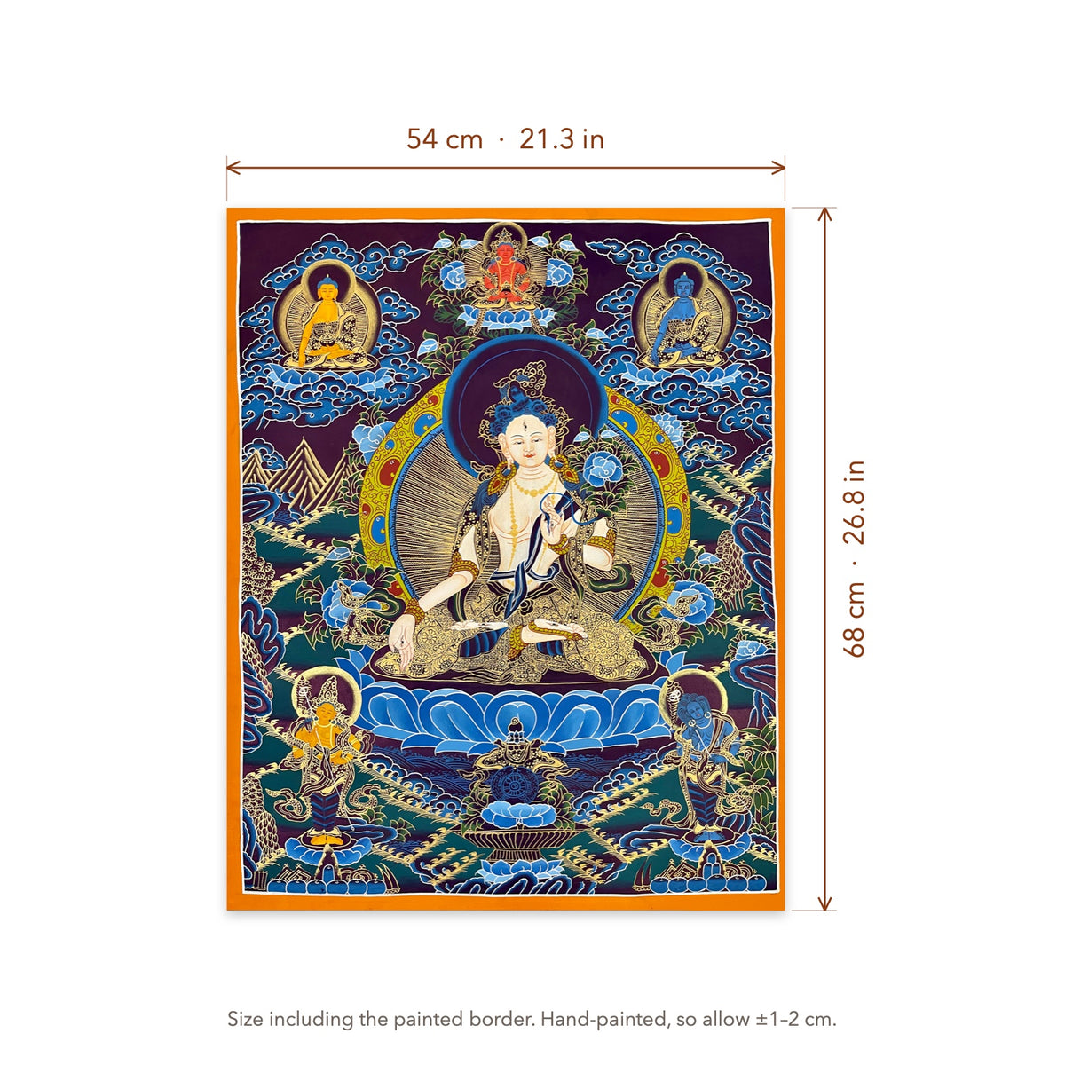 Size diagram: 54 × 68 cm (21.3 × 26.8 in), including the painted border
