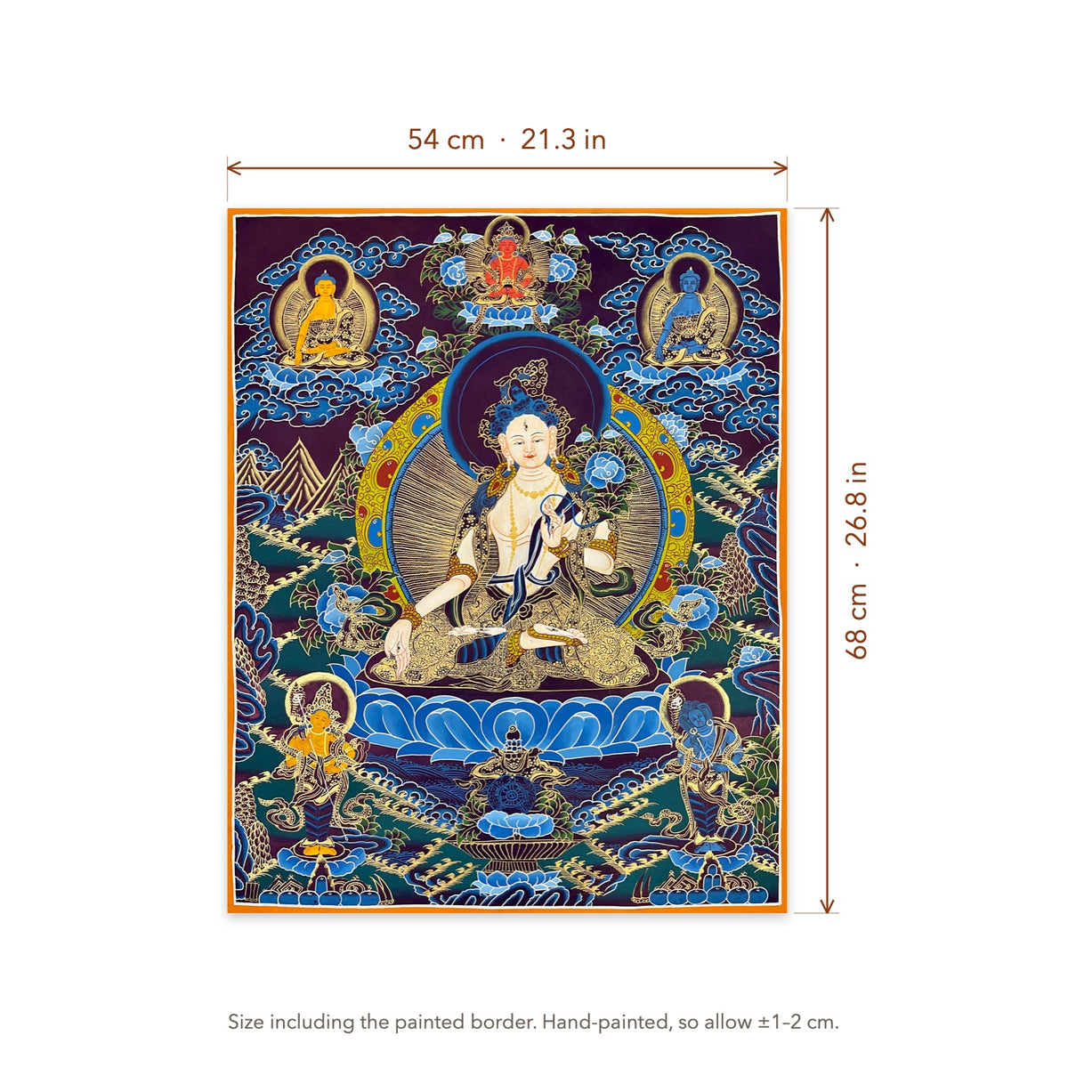 Size diagram: 54 × 68 cm (21.3 × 26.8 in), including the painted border