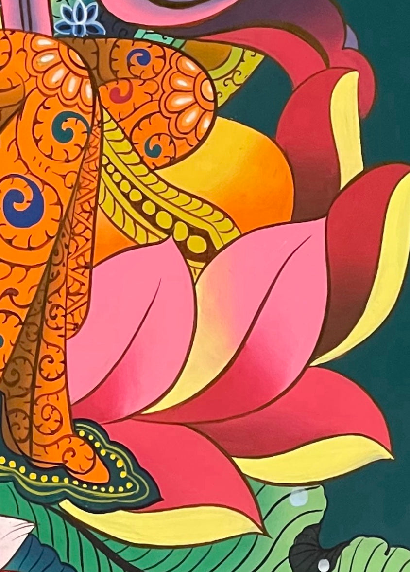 Green Tara thangka, detail: bottom-right corner