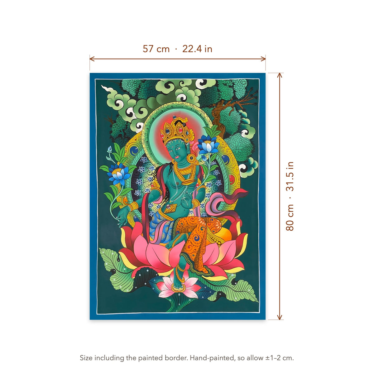 Size diagram: 57 × 80 cm (22.4 × 31.5 in), including the painted border