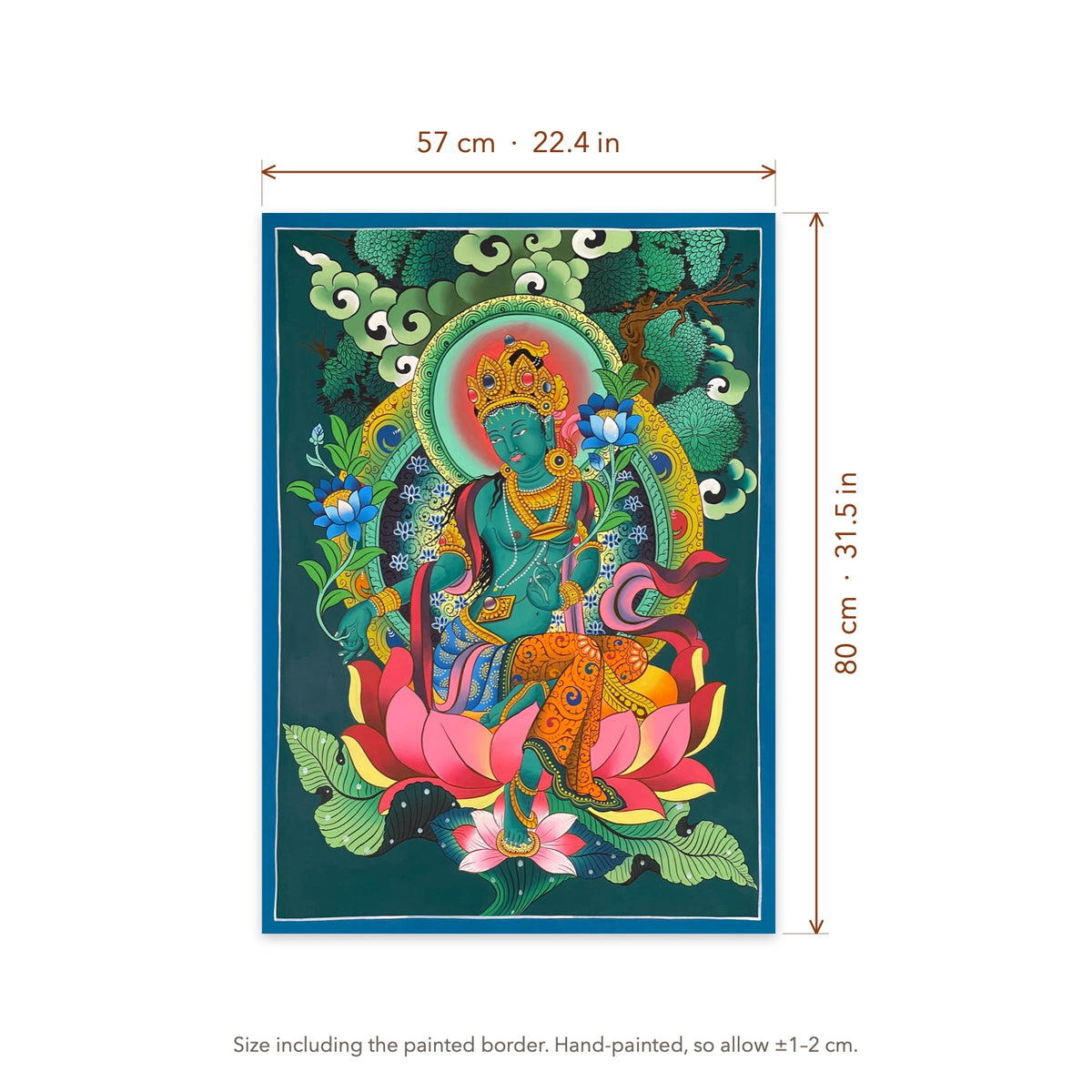 Size diagram: 57 × 80 cm (22.4 × 31.5 in), including the painted border