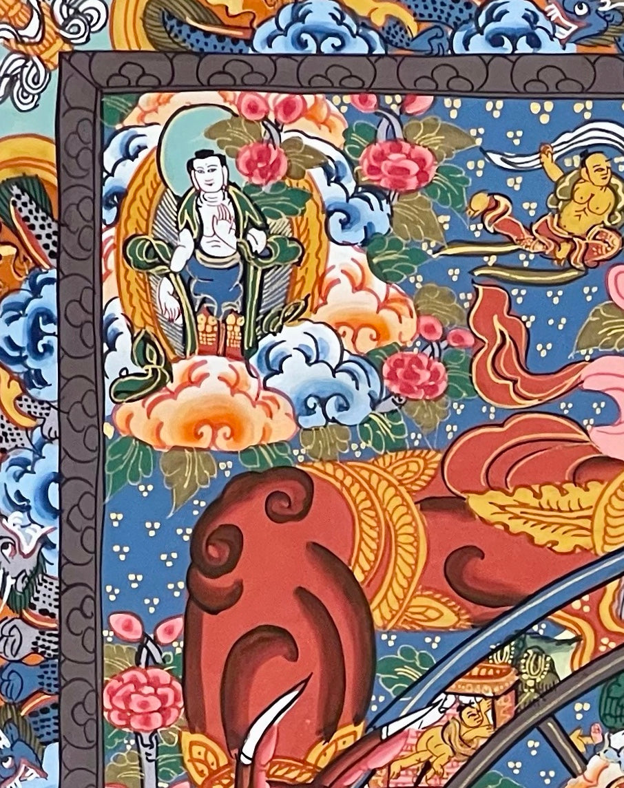 Wheel of Life thangka, detail: top-left corner