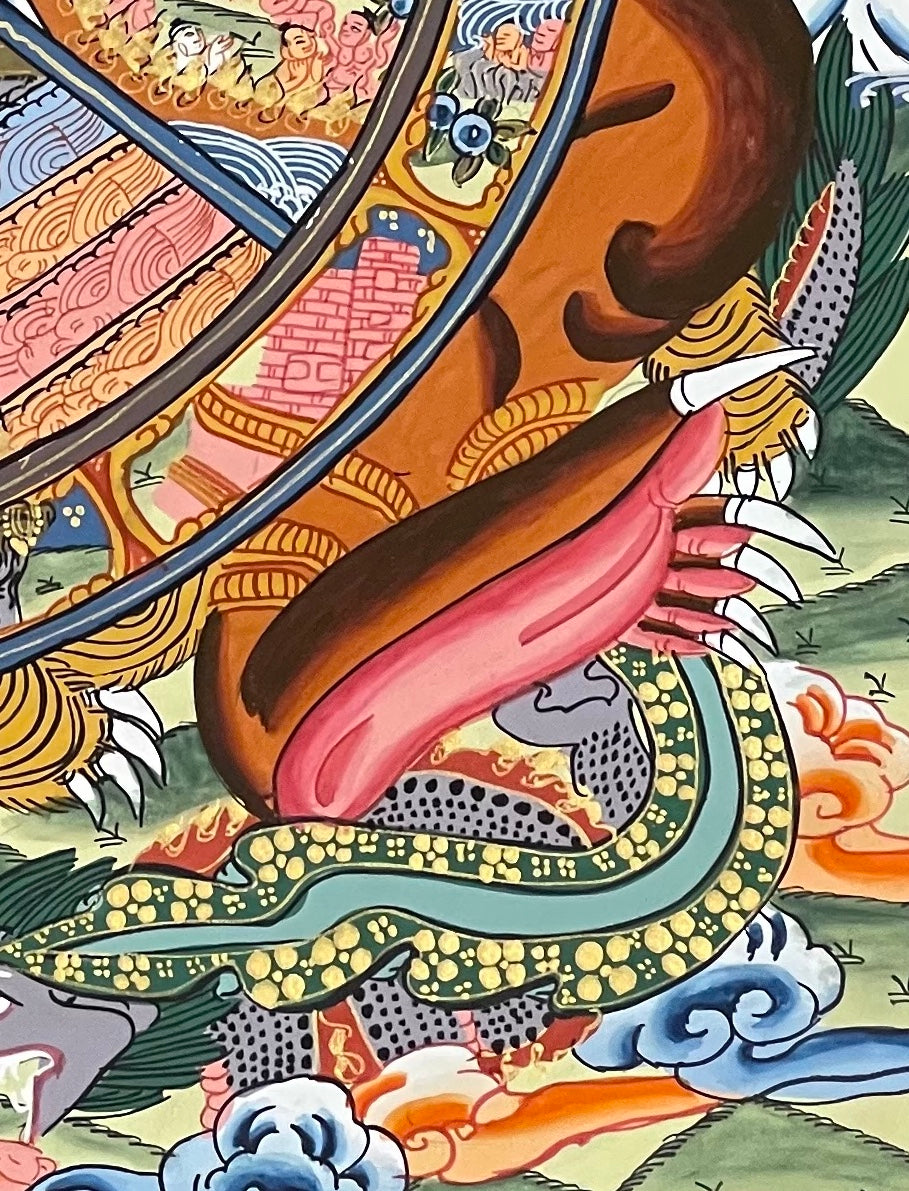 Wheel of Life thangka, detail: bottom-right corner