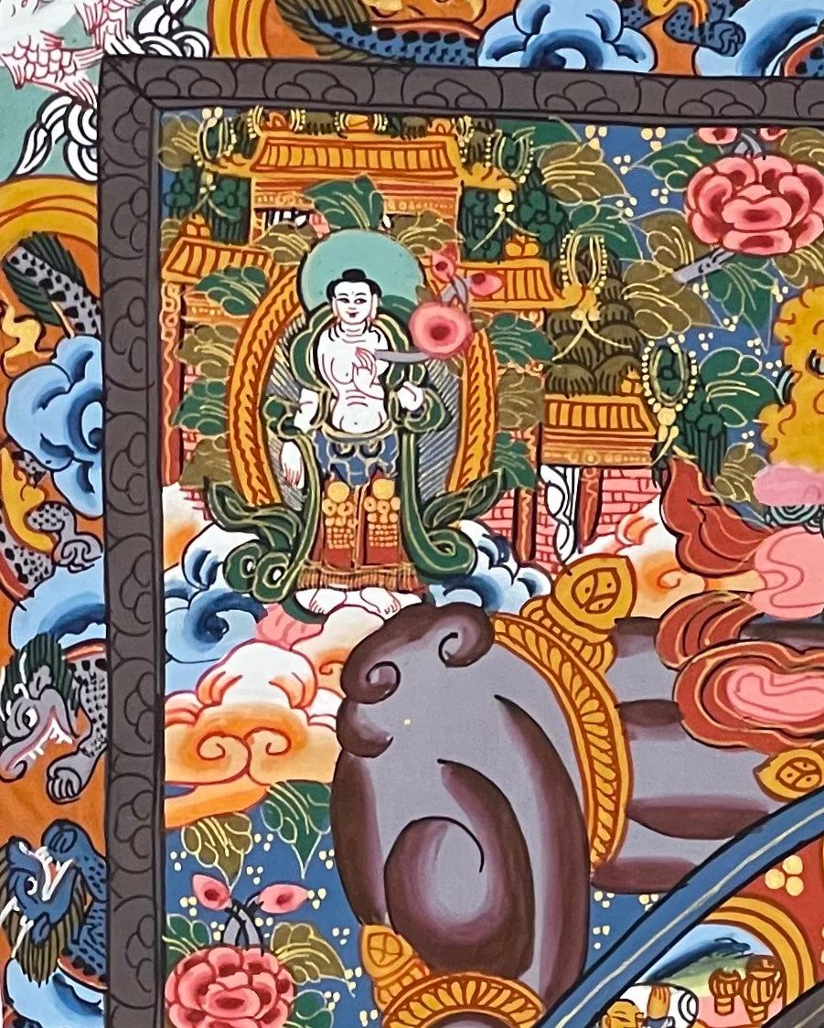 Wheel of Life thangka, detail: top-left corner