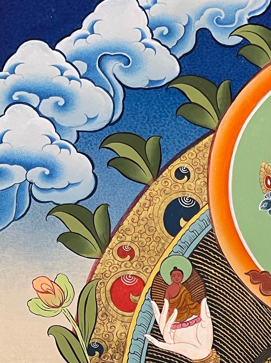 Namgyalma thangka, detail: top-left corner