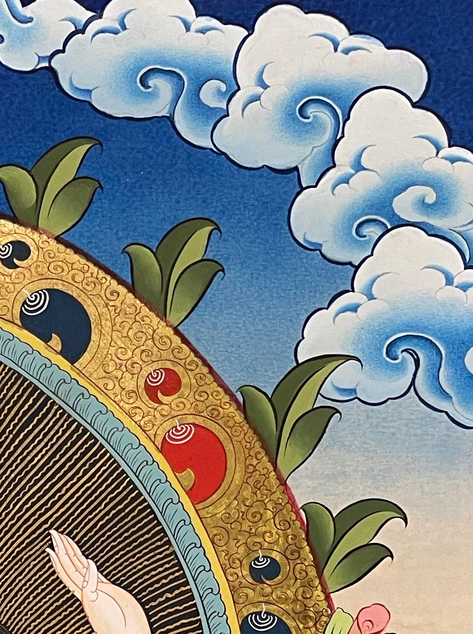 Namgyalma thangka, detail: top-right corner