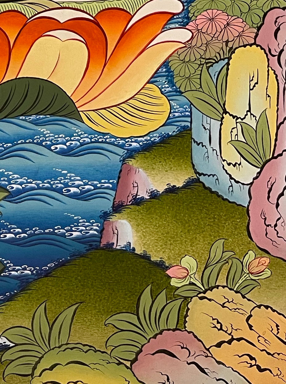 Namgyalma thangka, detail: bottom-right corner