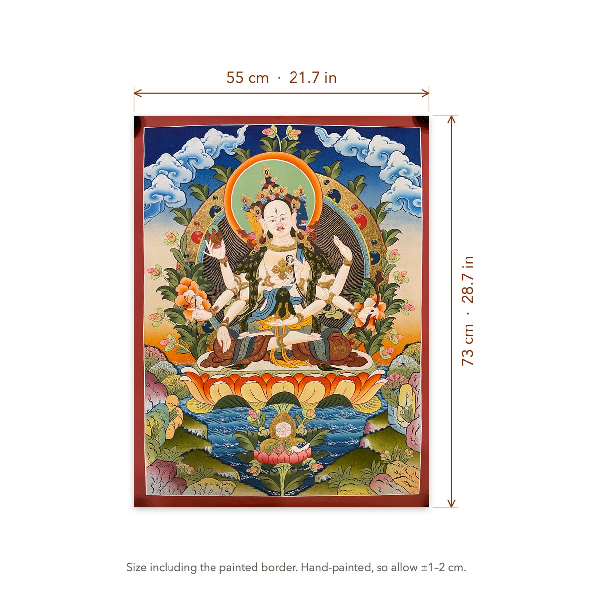 Size diagram: 55 × 73 cm (21.7 × 28.7 in), including the painted border