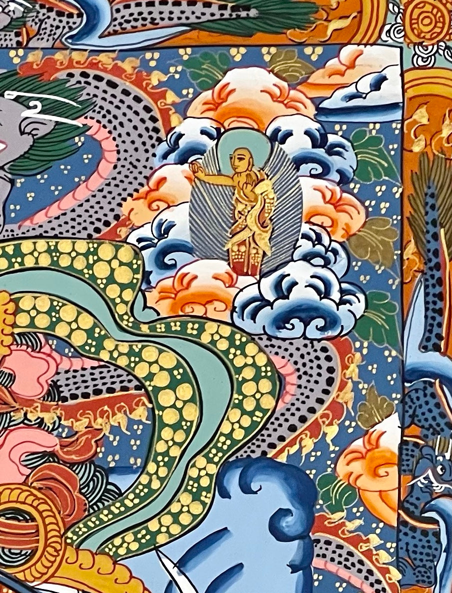 Wheel of Life thangka, detail: top-right corner
