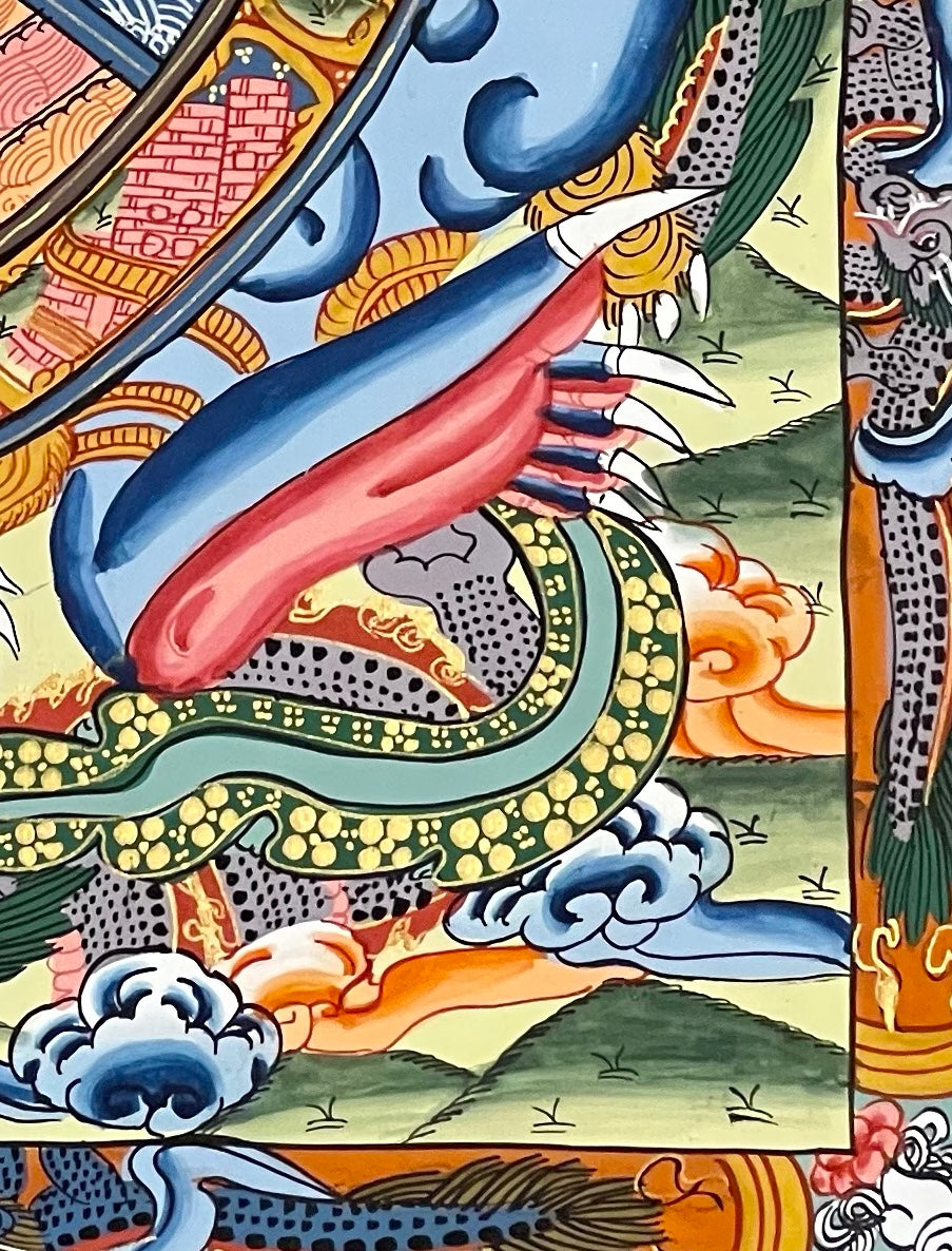 Wheel of Life thangka, detail: bottom-right corner