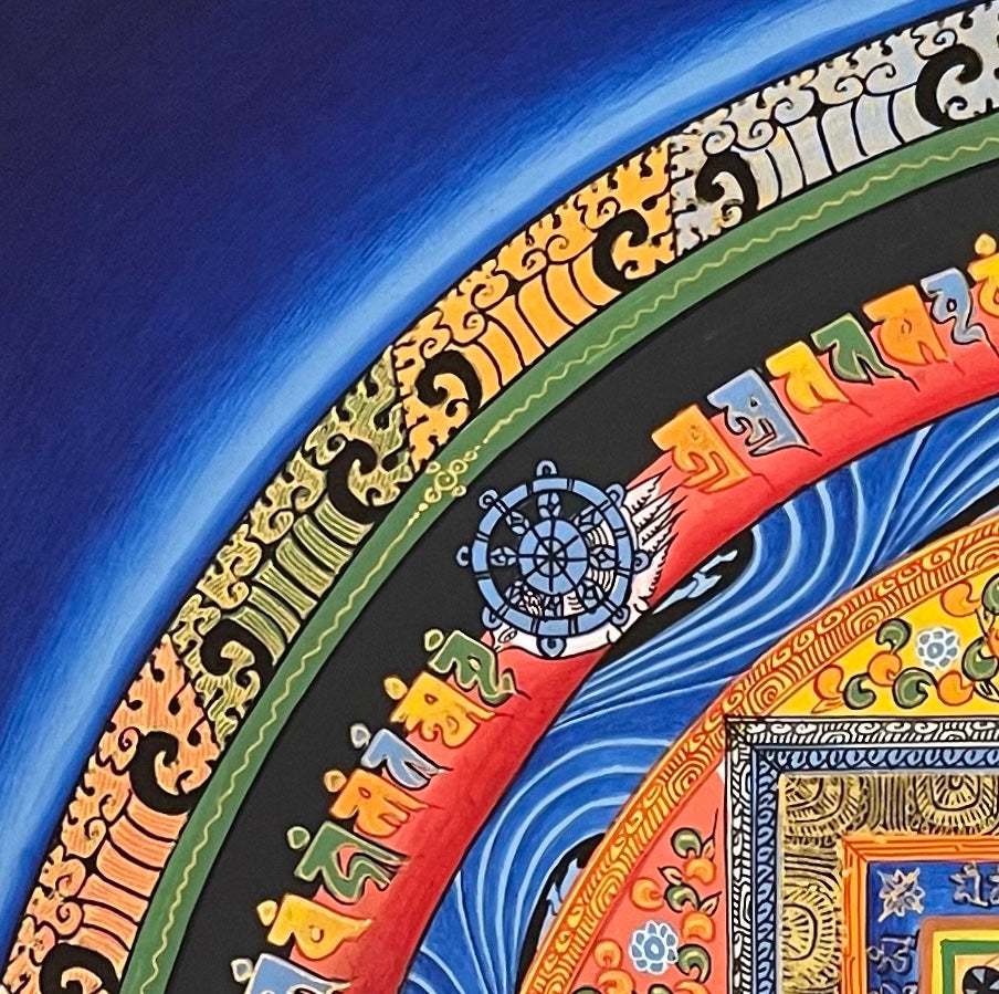 Kalachakra Mandala thangka, detail: top-left corner