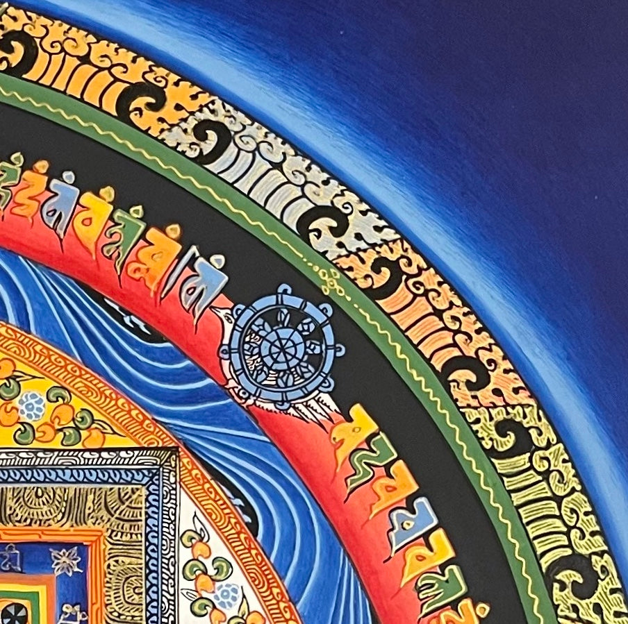 Kalachakra Mandala thangka, detail: top-right corner