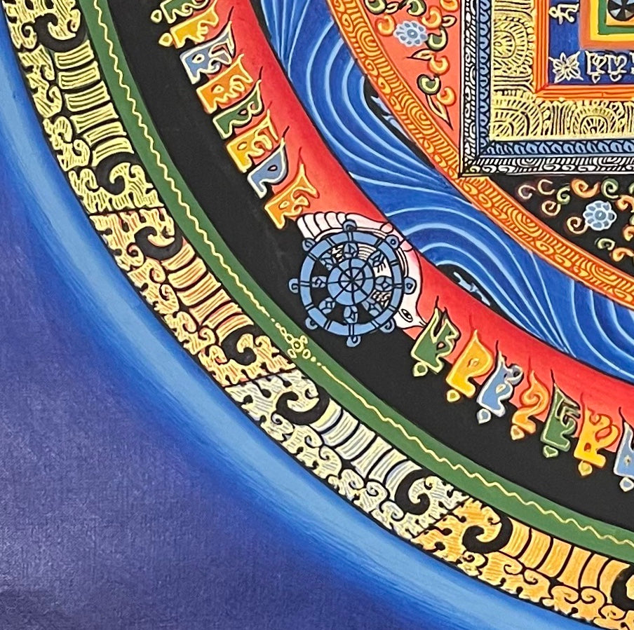 Kalachakra Mandala thangka, detail: bottom-left corner