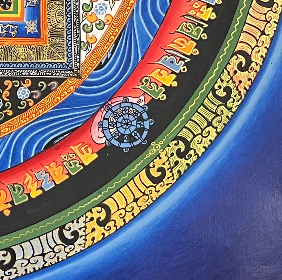 Kalachakra Mandala thangka, detail: bottom-right corner