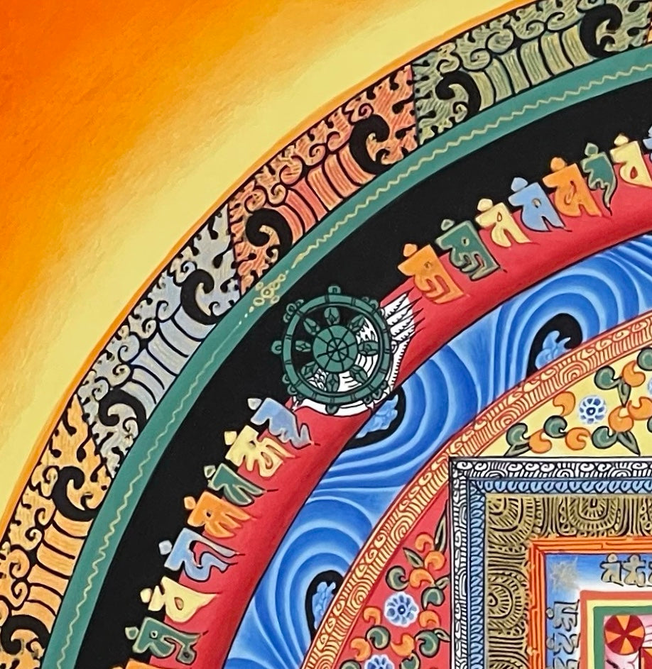 Kalachakra Mandala thangka, detail: top-left corner