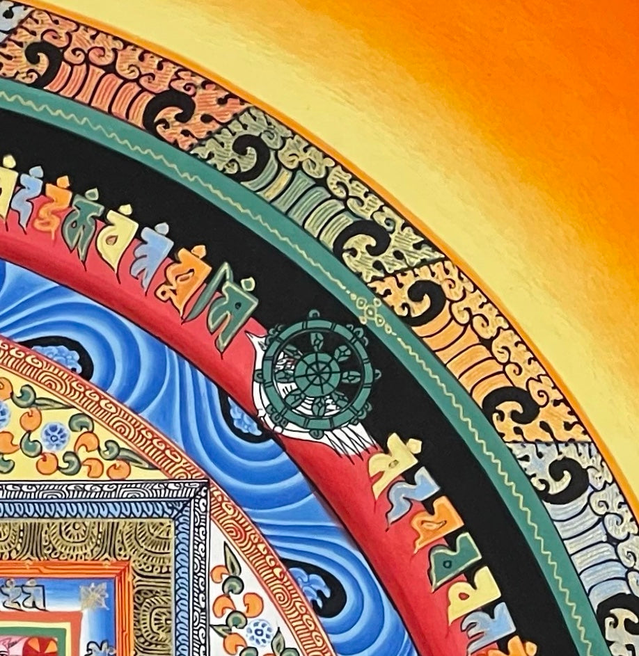 Kalachakra Mandala thangka, detail: top-right corner