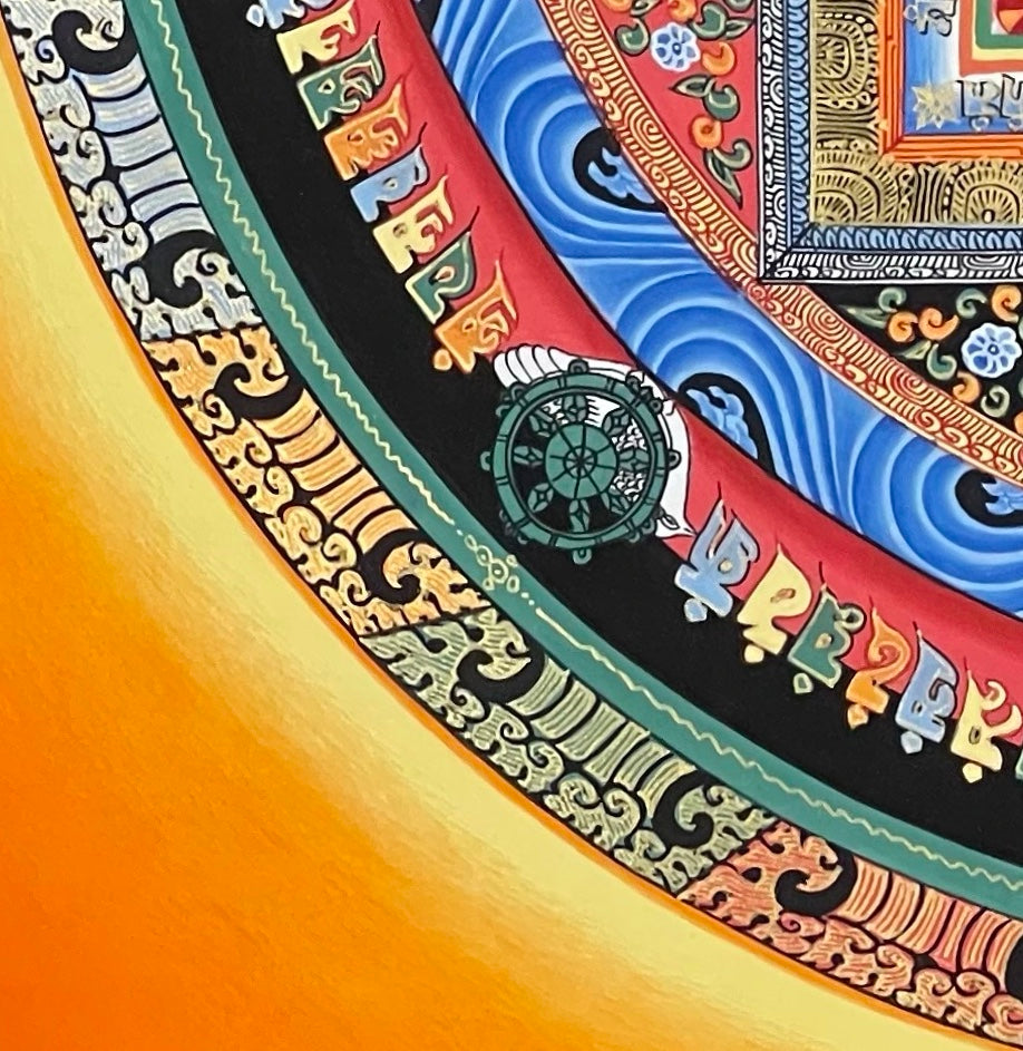 Kalachakra Mandala thangka, detail: bottom-left corner