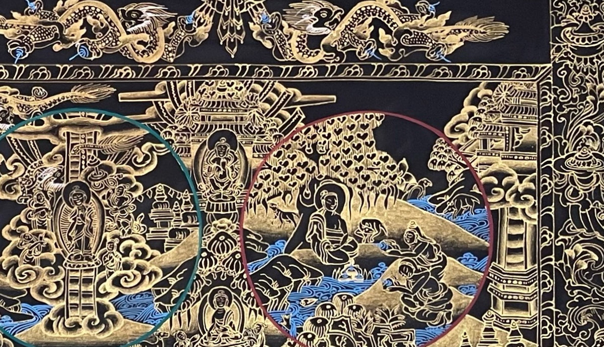 Buddha Life Story thangka, detail: top-right corner