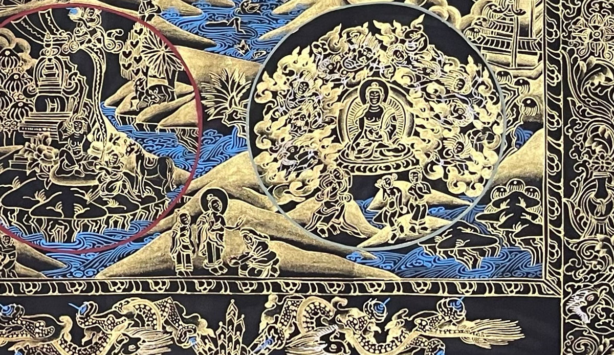 Buddha Life Story thangka, detail: bottom-right corner