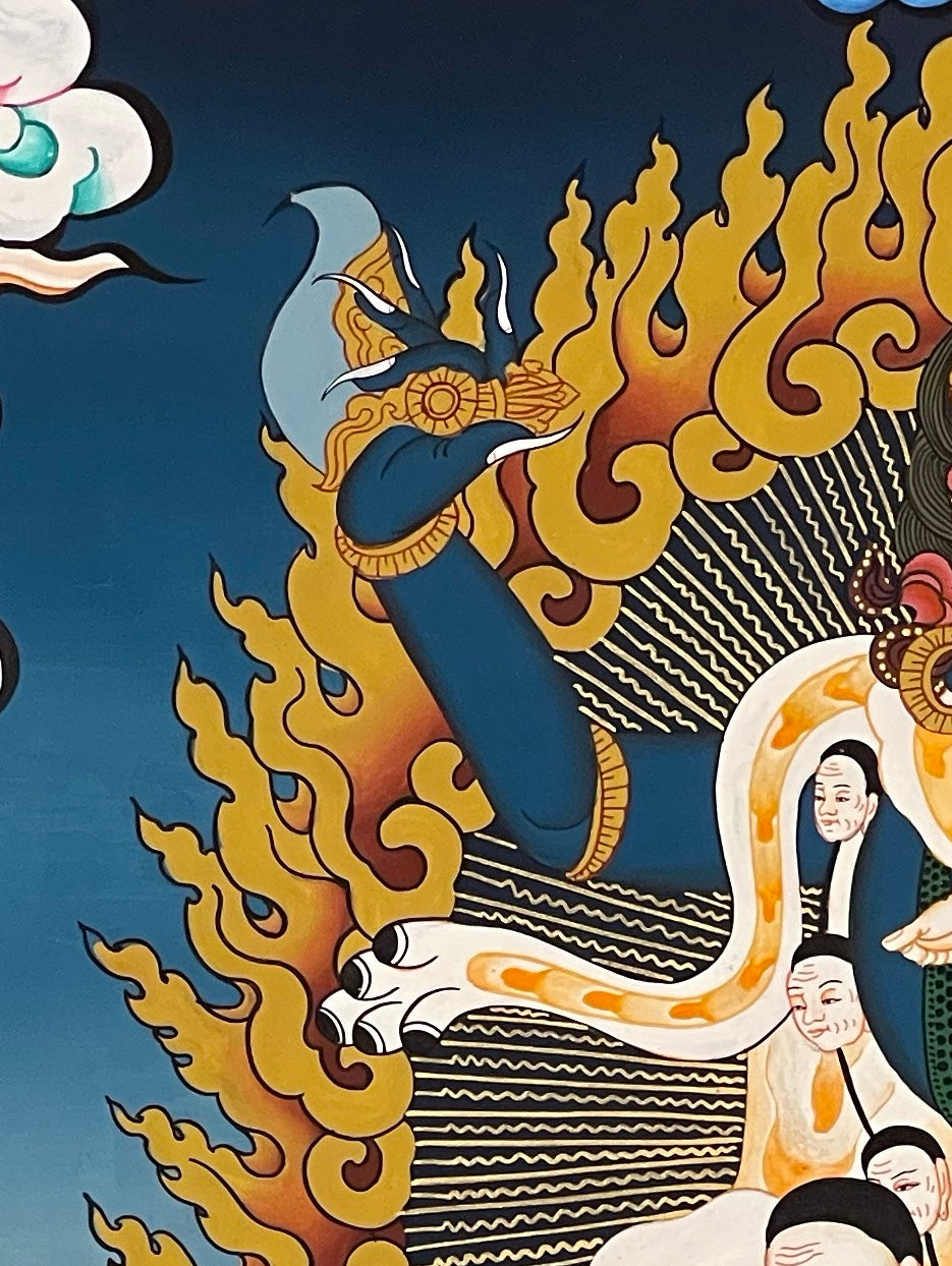Nairatmya thangka, detail: top-left corner