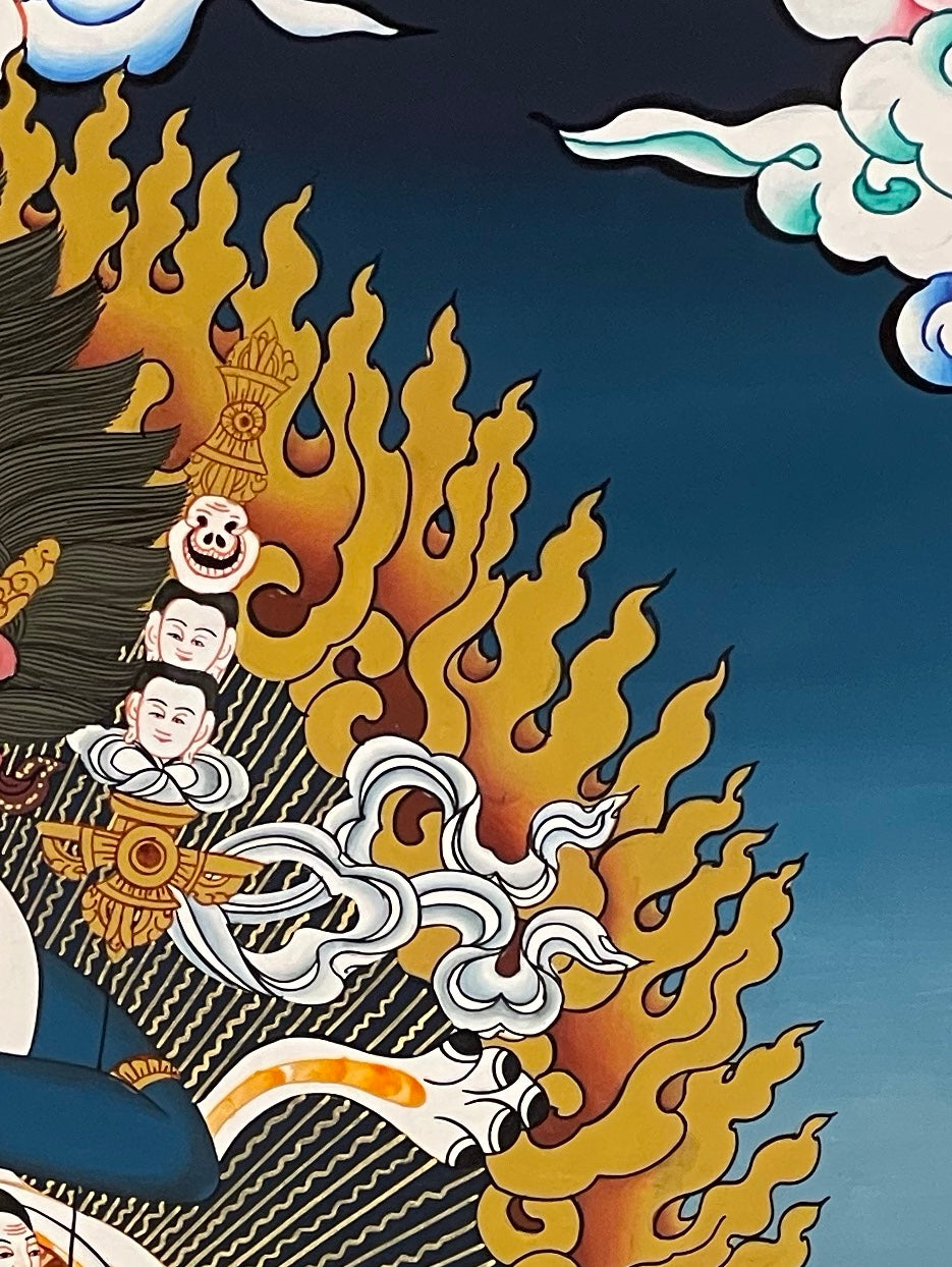 Nairatmya thangka, detail: top-right corner