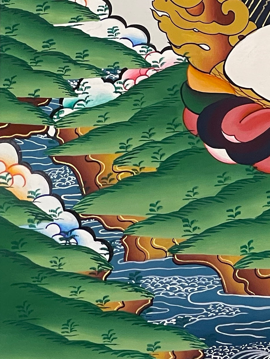 Nairatmya thangka, detail: bottom-left corner